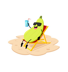 Cartoon Squash Vegetable Character Relax On Beach