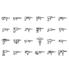 Electric Hammer Drill Icons Set Outline