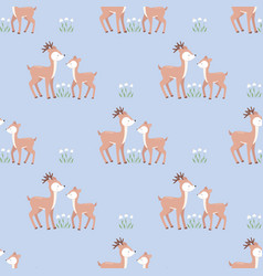 Seamless Pattern With Cute Fawn Mom And Baby