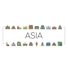 Asia Building And Land Scape Icons Set