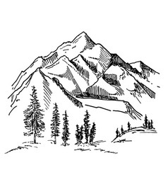 Hand Drawn Landscape With Mountains Trees