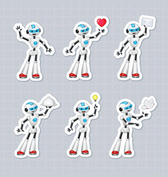 Cute Cartoon Robot In Various Poses Sticker Pack