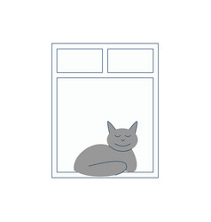 Gray Cat Sits And Sleeps Open Window