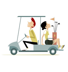 Man And Woman Ride On Golf Cart Car