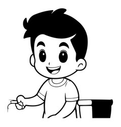 Cute Cartoon Boy Cleaning The House In A Flat