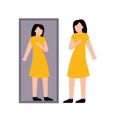 Girl Is Wearing A Dress And Looking In The Mirror