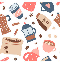 Seamless Pattern With Different Coffee Types