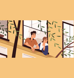 Man And Woman Looking Out Window Breathing