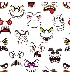 Cartoon Eerie Angry Monster Faces Seamless Pattern