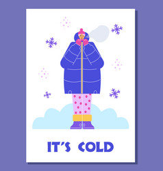 Cold Winter Poster Woman In Warm Coat And Hat