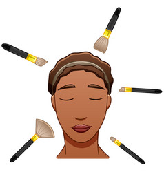 African American Woman With Make Up Brushes