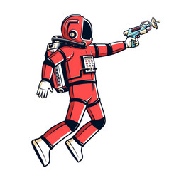 Astronaut In A Red Spacesuit With A Blaster