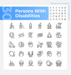 People With Disabilities Linear Icons Set