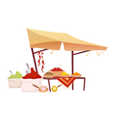 Indian Bazaar Tent With Spices Cartoon Eastern