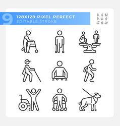 People With Amputation Linear Icons Set