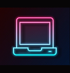 Glowing Neon Line Laptop Icon Isolated On Black