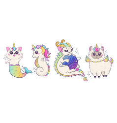 Set Of Fabulous Rainbow Animals Alpaca Llama Cat