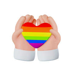 3d Render Icon Of Hands Holding A Rainbow Heart