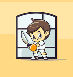 Boy Holding A Knife In Front Of The Window