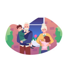 Happy Grandparents And Children Flat Style