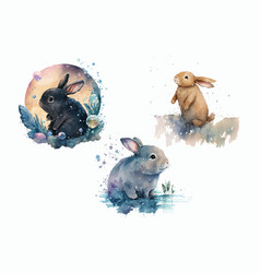 Safari Animal Set Rabbits In Watercolor Style