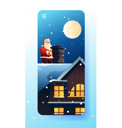 Santa Claus In Red Costume Standing On Chimney