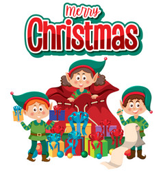 Merry Christmas Text With Elves Cartoon Character