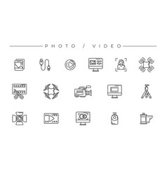 Photo And Video Icons Line Style Set