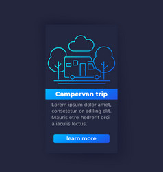 Campervan Trip Travel In Camper Banner With Icon