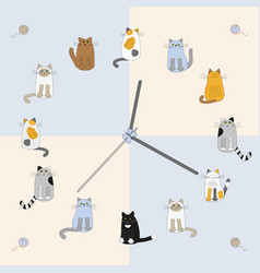 Drawing Of Wall Clock With Cartoon Cats