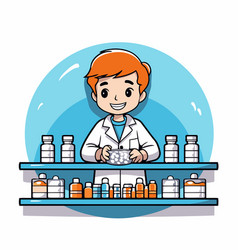 Cartoon Boy Pharmacist With Pills In Hand