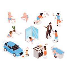 Children In Dangerous Situations Isometric Set