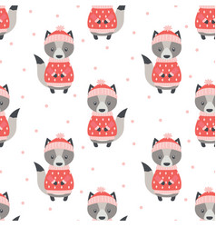 Winter Seamless Pattern With Cartoon Cute Wolf