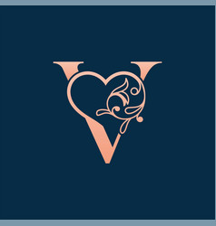 Heart Rose Gold Beauty Letter V