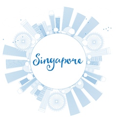 Outline Singapore Skyline With Blue Landmarks