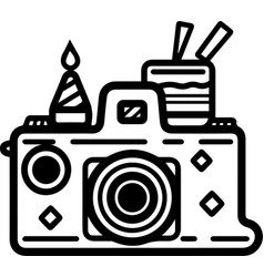 Camera At Birthday Party Logo In Flat Line Art