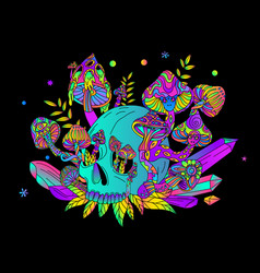 Trippy Mushroom Skull Composition