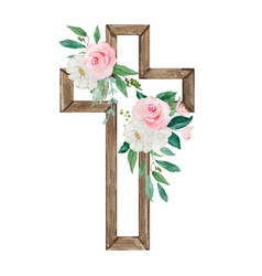 Watercolor Cross Decorated With Flowers Easter