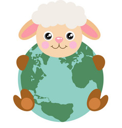 Cute Sheep With A Globe