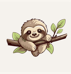 Cute Cartoon Sloth On A Tree Branch