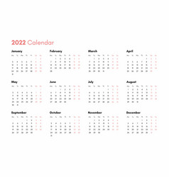 Pocket Calendar On 2022 Year Horizontal View Week