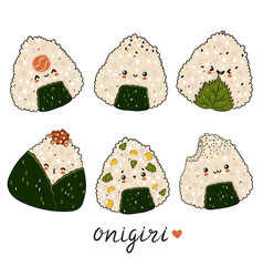 Set Of Kawaii Onigiri Isolated On White