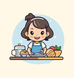 Cute Little Girl Cooking In The Kitchen Eps10