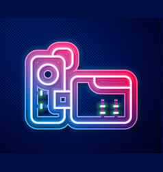 Glowing Neon Line Cinema Camera Icon Isolated