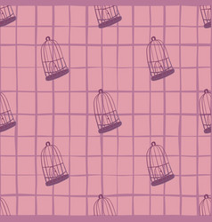 Scrapbook Seamless Pattern With Purple Bird Cage