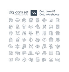 Data Lake Vs Warehouse Linear Icons Set