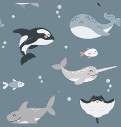 Seamless Pattern With Cute Cartoon Sea Animal