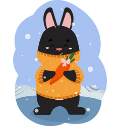 Black Rabbit Holding A Gift Carrot In Its Paws