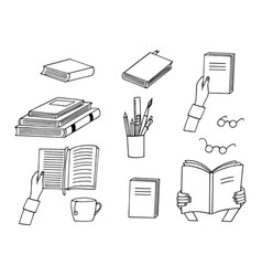 Book Set Hand Drawn In Doodle Style Minimalism