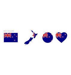 New Zealand Flag In Different Shapes Icon Set Flat